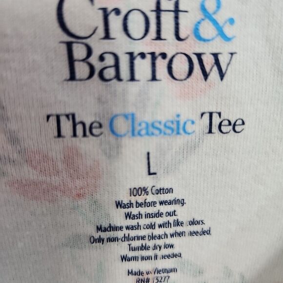 Croft & Barrow Women's Classic Tee Sz Lg Blue floral pink cotton - Picture 2 of 7